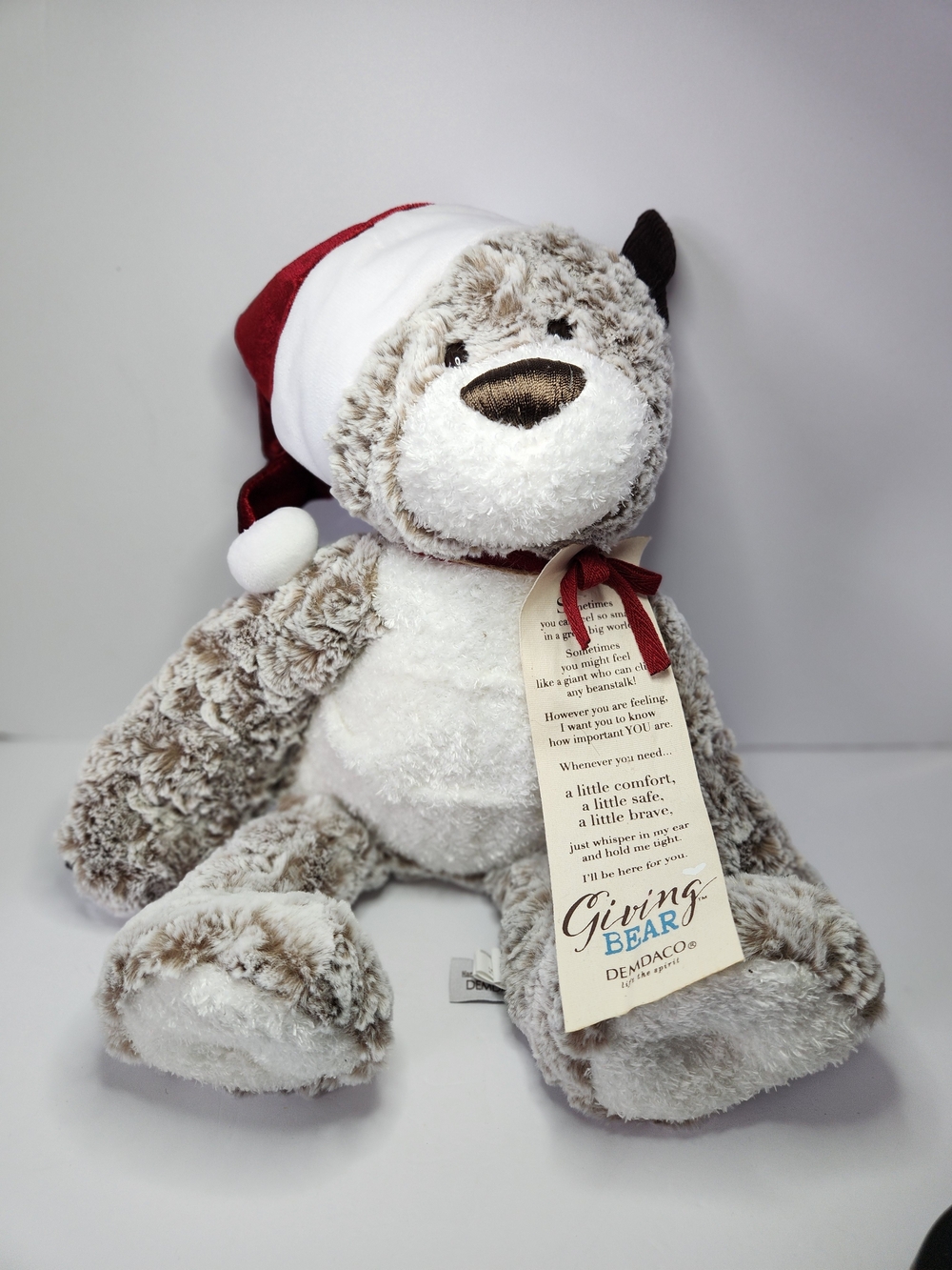 Demdaco Giving Bear Plush - White & Light Brown Holiday Bear